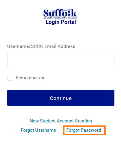 screenshot of Forgot Password location