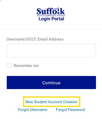 new student account creation window screenshot