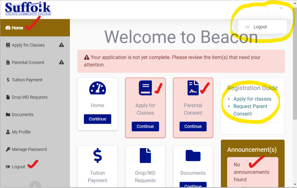 Beacon Website Account Homepage