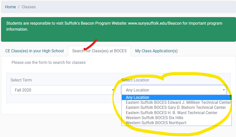 Beacon Website Classes Locations