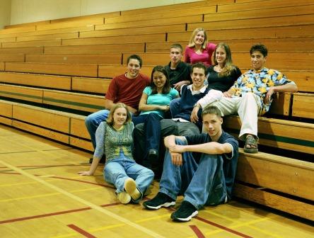 Students sitting on benches