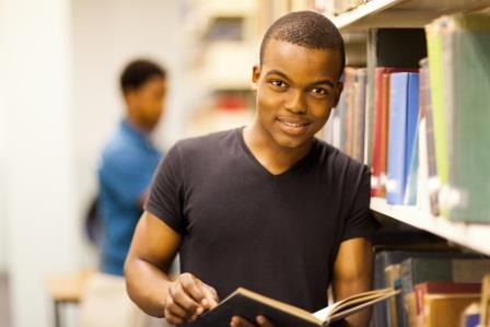 Student smiling at library