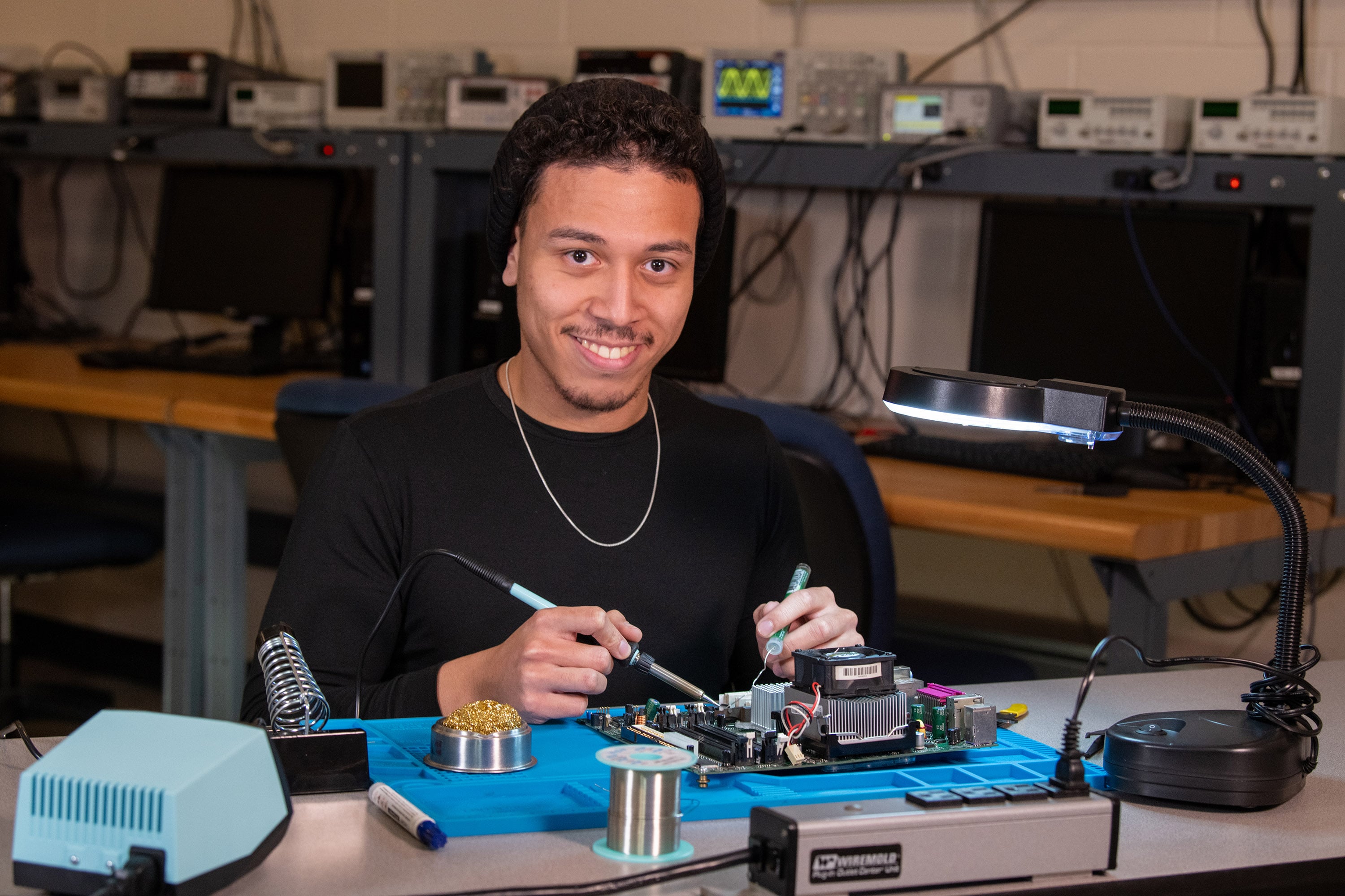 Student working on a tech project