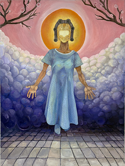 Andy Cusick; 2:42; 2023; oil on canvas; 48 x 36 inches, winner of the 2024 Sagtikos Gallery Purchase Award. For a hi-res image, visit: https://photos.app.goo.gl/VcHkqzsjXdUrudoA9