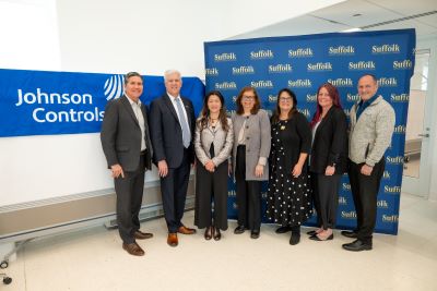 Photo Caption: (left to right) Mario Lucero, JCI Account Representative; Dr. Edward Bonahue, President, Suffolk County Community College; Kay Lee, NY Metro General Manager of Sales, Johnson Controls (JCI); Valerie Dent, SUNY Vice Chancellor for Community Colleges; Mary Lou Araneo, Vice President for Institutional Advancement, Suffolk County Community College; Michelle Basile, Talent Acquisition Director-Americas, Johnson Controls (JCI); and James McFadden, Regional Fire Services Manager, Johnson Controls (JCI)