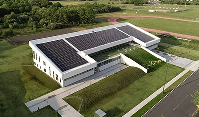 Suffolk County Community College’s Renewable Energy/STEM Center on the Michael J. Grant Campus in Brentwood was recently awarded LEED Gold Certification. For a hi-res image, visit: https://photos.app.goo.gl/g5ocdLYFJpaX9K2YA