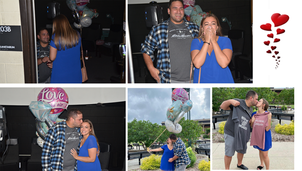 Chris Bursztyn and Alexa Jarrard of Centereach met at Suffolk during an astronomy class group project and got engaged in the College’s Ammerman Campus planetarium last Friday.