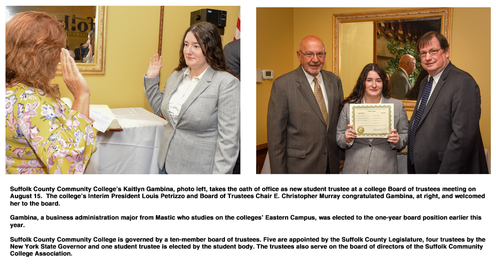 Kaitlyn Gambina Sworn in as Suffolk County Community College Student Trustee